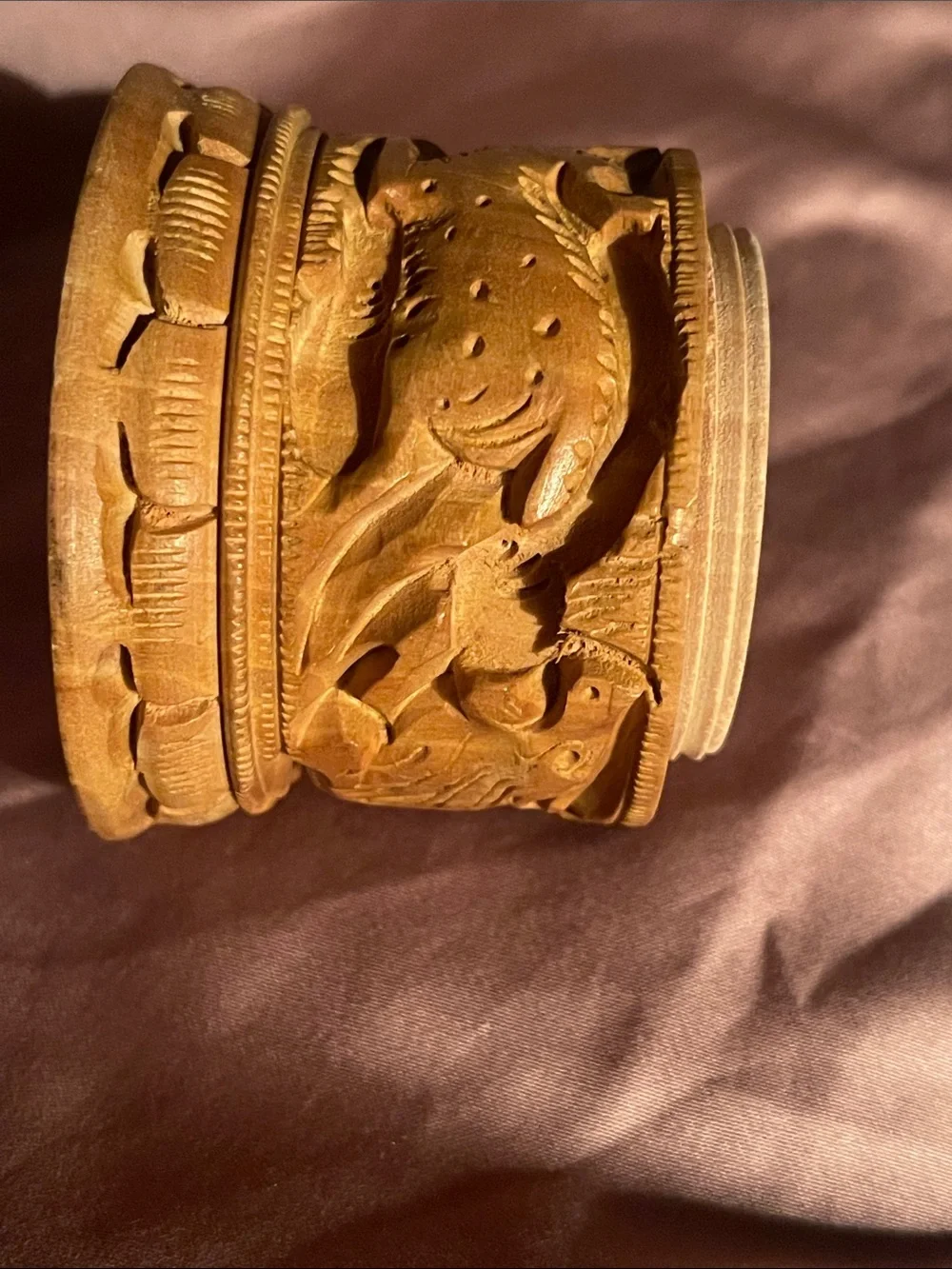 Hand-Carved Wooden Trinket Box in Natural Brown